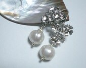 White Freshwater Pearl with Three Flowers Earrings