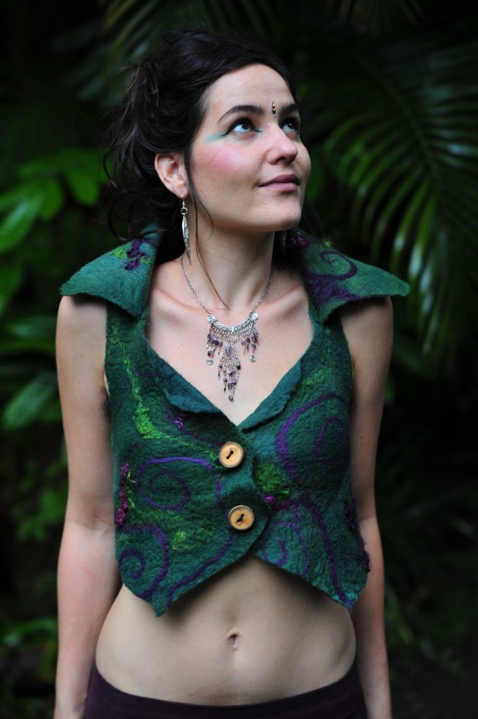 Felt Magical Pixie Vest With Swirls Mohair And Silk OOAK