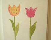 girls kid room decor..baby nursery wall art..original canvas painting..hand painted artwork..11 x 14 tulip flower stripes "tulip party"