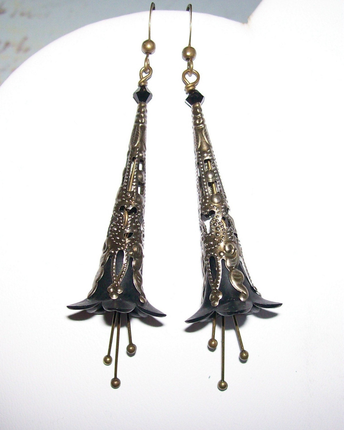 Lily and Filigree earrings PICK YOUR COLOR can also be madeWITH  crystals or  in antique silver or bright silver or copper