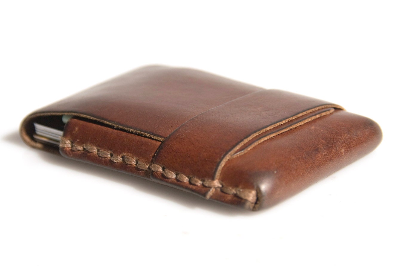 Leather Card Case - Wallet - The original 'Minimum Wallet' - Hand Stitched - Dark Brown - FREE SHIPPING