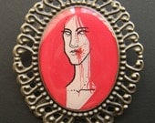 ACID LADIES Carmine Bronze Vampire Cameo Pin 30 x 40 mm