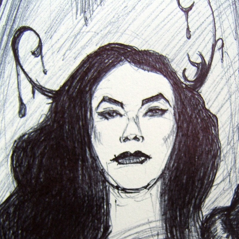 VAMPIRA Ballpoint Drawing of Maila Nurmi