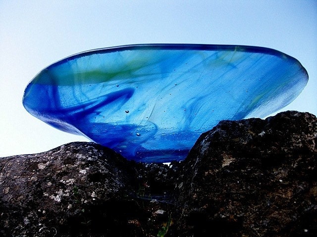 Aurora Borealis Blue and Green Fused Glass Bowl
