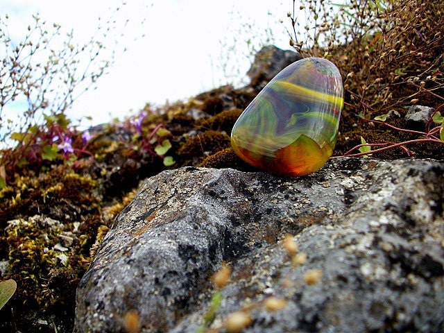 Yellow Glass Ring Fused Sterling Silver Adjustable
