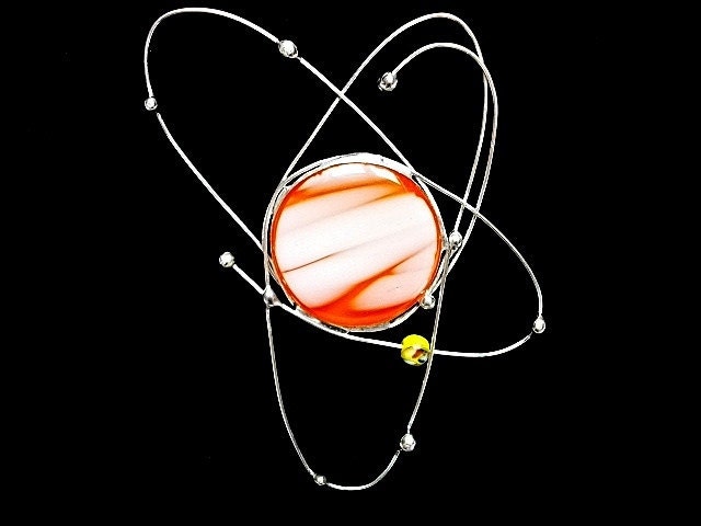 Atomic Orange White Fused Glass Brooch Cosmic