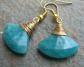 Lake blue quartz and gold non tarnish copper earrings - Ariel