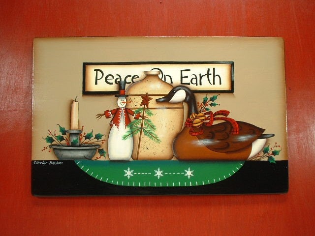 Sign Country Christmas Goose Hand Painted Wooden Plaque 144