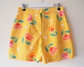 The Joanie High Waisted Shorts - Yellow Floral Fabric