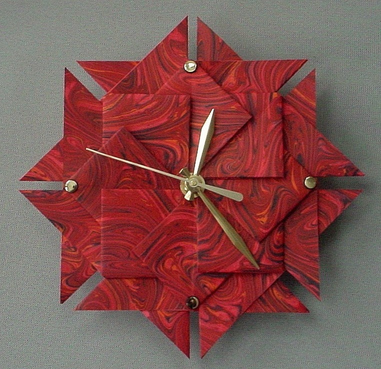 Origami Clock Red Marbled-Large - Giftedpapers