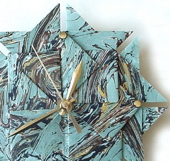 Great Wall Clock - Blue French Marbled Origami-Large-The Perfect Gift