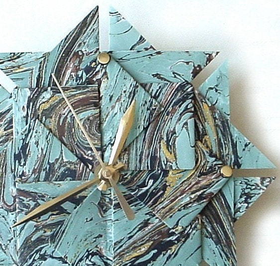 Great Wall Clock - Blue French Marbled Origami-Large-The Perfect Gift