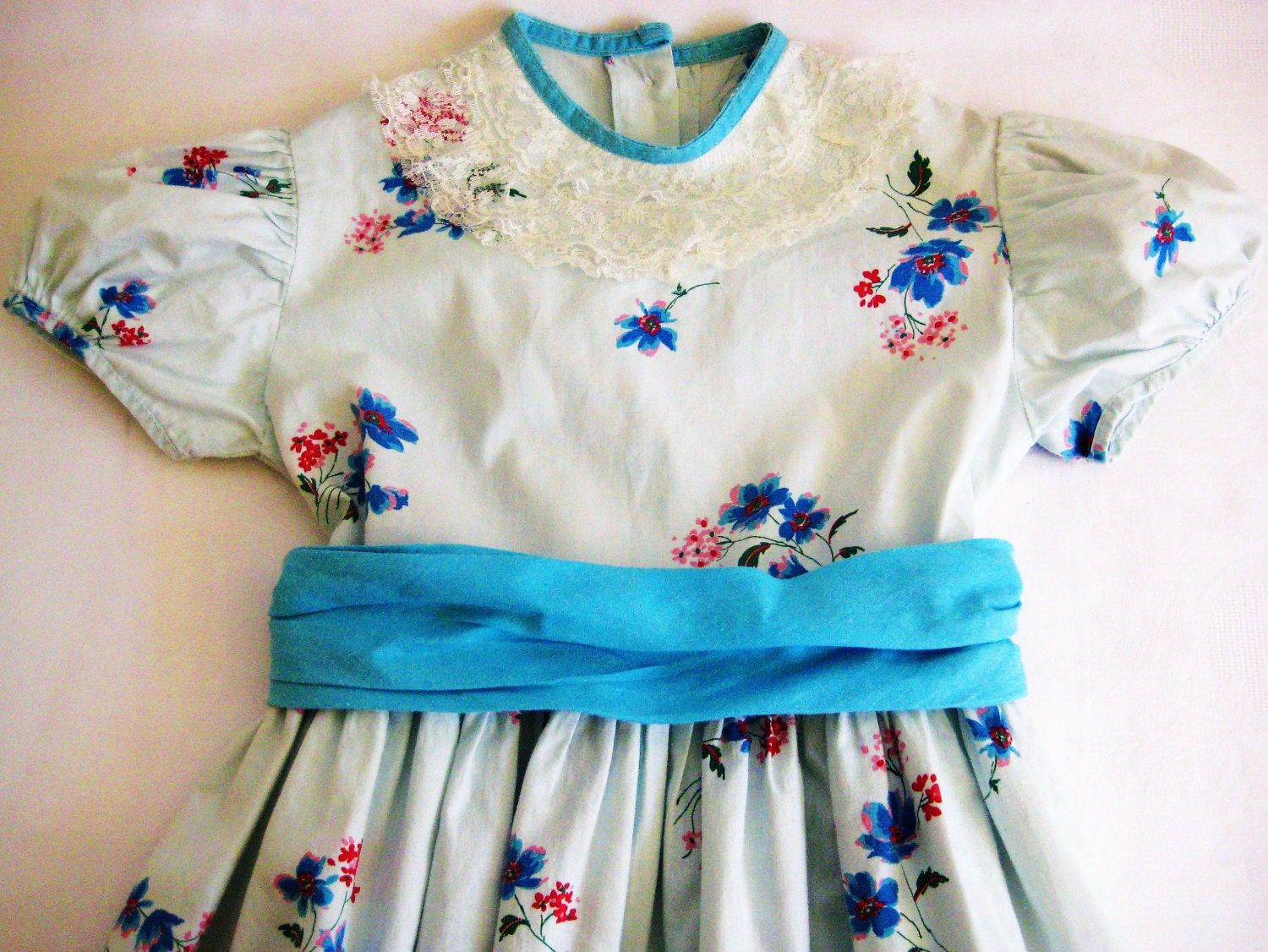 reserved for hgbfeb, 1950's Vintage Child's Dress, Sky Blue with Floral by Barneche