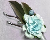 Wedding groomsmen boutonniere ice blue gunmetal gray grey wedding pin winter wedding winter wonderland blue boutonniere mens lapel flower