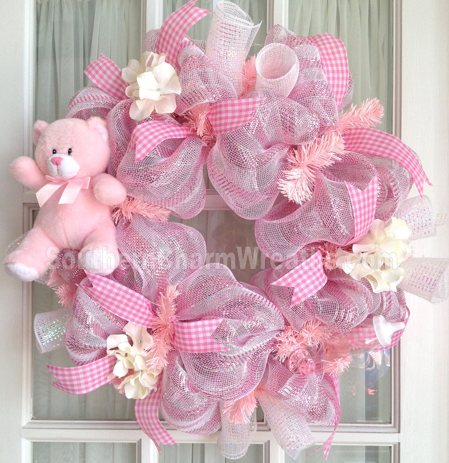 Deco Mesh Baby Girl Wreath Pink White Il_570xn