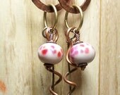 Handmade Earrings Jewelry Lampwork Mixed Metals Copper Antique Brass Light Long Fuchsia Pink Purple Crystal Hand Forged...Sweet Rosewood