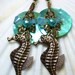 Beach Earrings, Seahorse, Antique Brass, Aqua...Enchantment Under the Sea