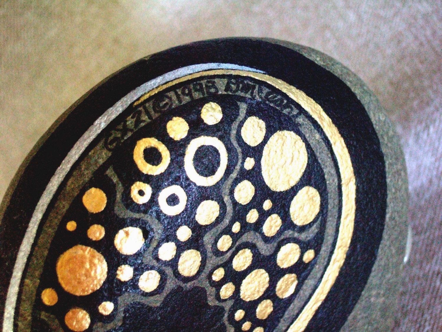 Painted Galaxy Design Rock, Black, Gold and Silver Stars