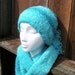 Womens Crochet Scarf and Beanie Set in bright turquoise aqua boucle, ready to ship.