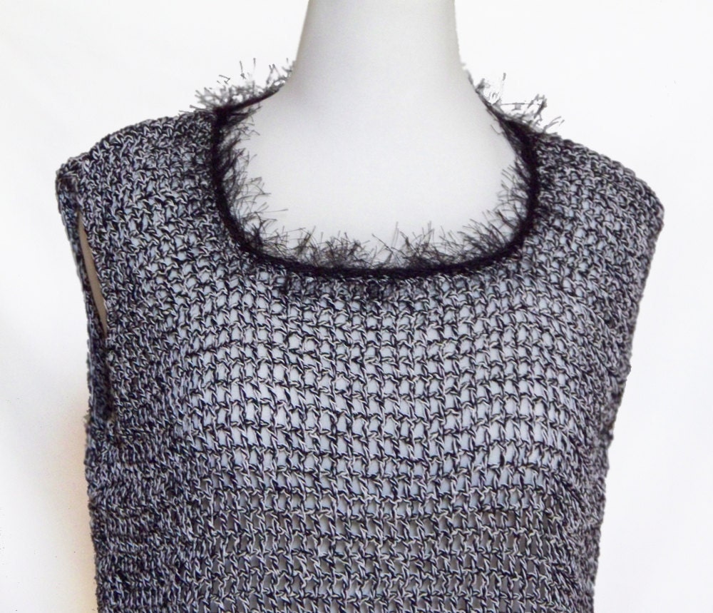 Womens Tank Top Black and White Crochet Ladies Clothing Extra Large