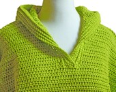 Green Cotton Hoodie Pullover, Womens Green Top, Size Large
