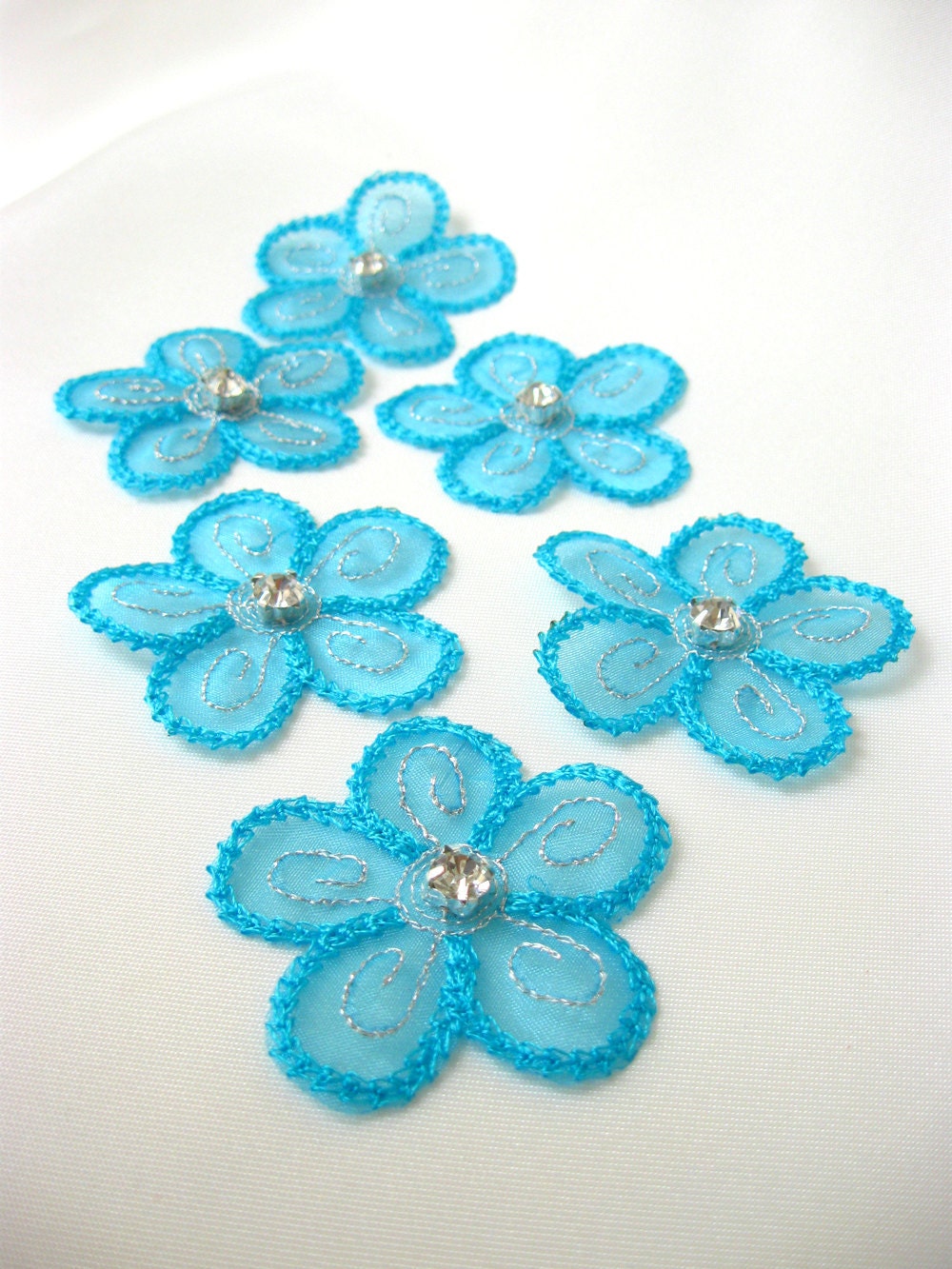 6 Blue Flowers with Crystal Rhinestone