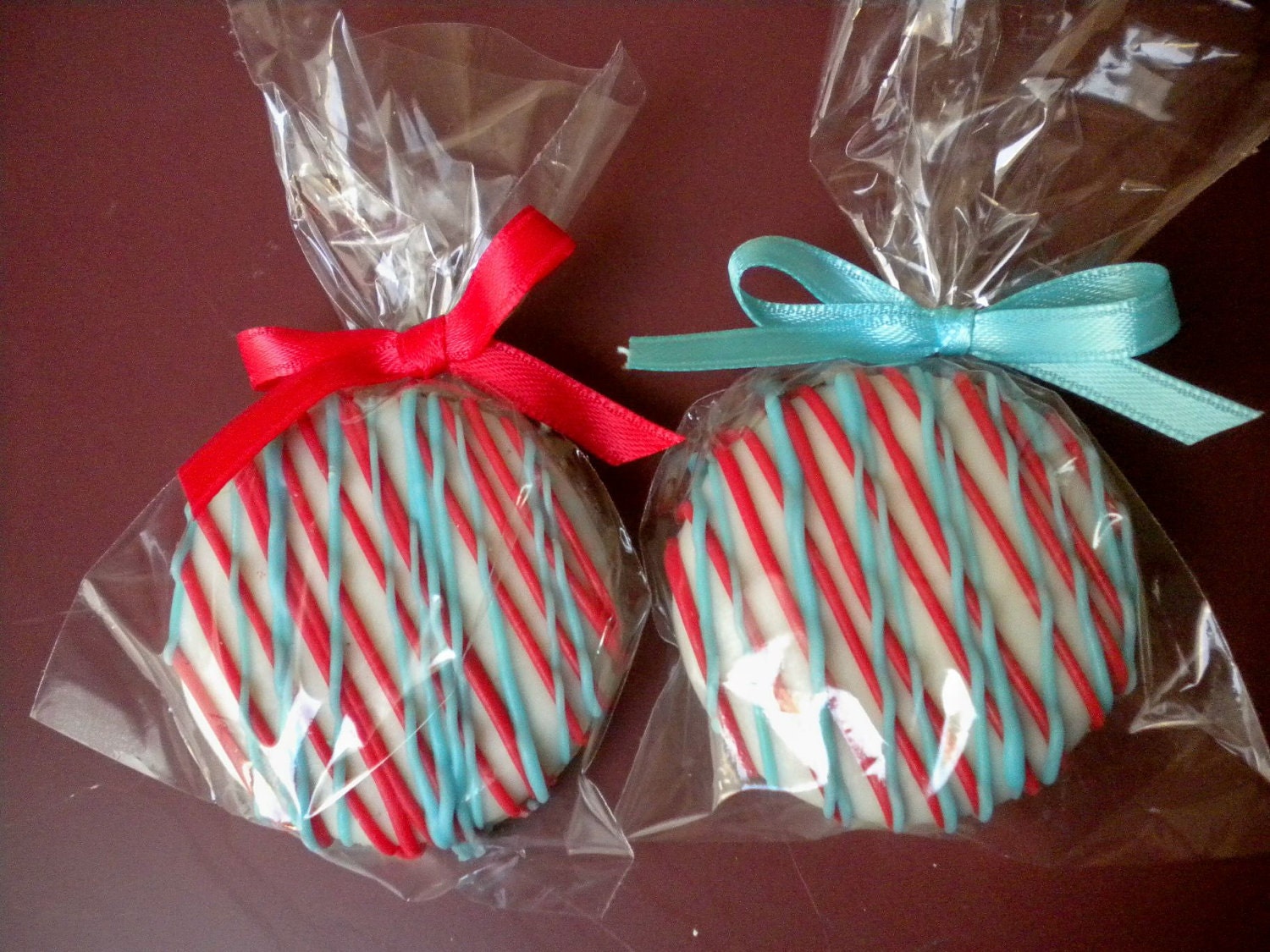 Thomas The Tank Engine Dr. Seuss Theme Birthday Party Favors Aqua Blue and Red Chocolate Covered Oreos Cookies Wedding Favors Baby Shower