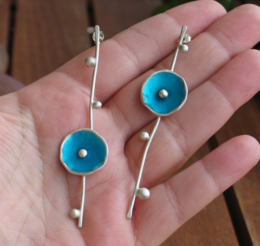 Turquoise Resin Branch Long Post earrings