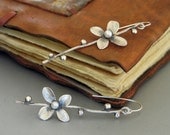 Silver Flower branch dangle Earrings with Pearl