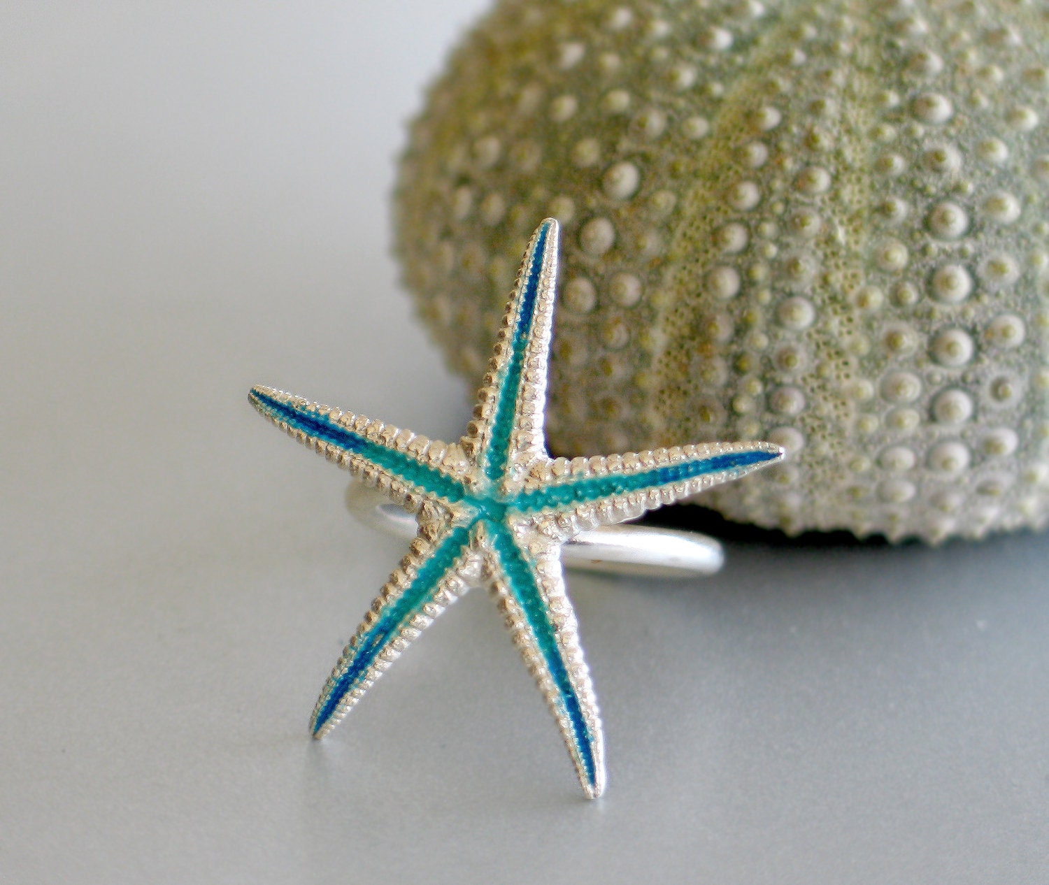 Turquoise Starfish Sterling Silver Ring - Small