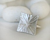 Hammered square Silver Ring