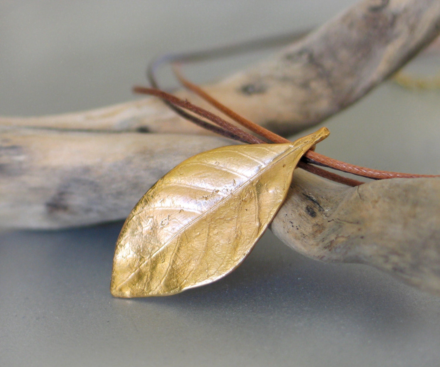 Gardenia leaf gold plated Brass Pendant