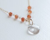 Rutilated Quartz, Sunstone and Gold Necklace