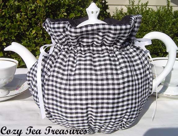 Tea Cozy for 6-8 Cup Teapot  BLACK & WHITE GINGHAM Reversible, Insulated Tea Pot Cozy Cosy Also Available in 1-2 Cup and 2-4 Cup Sizes