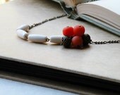 Bone Necklace - Bone beads and orange resin beads - feminine jewelry - bone jewelry - resin jewelry - statement necklace