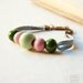 Ceramic Bracelet - Green and Pink ceramic beads and light blue ribbon - porcelain jewelry - friendship bracelet - women mint fashion