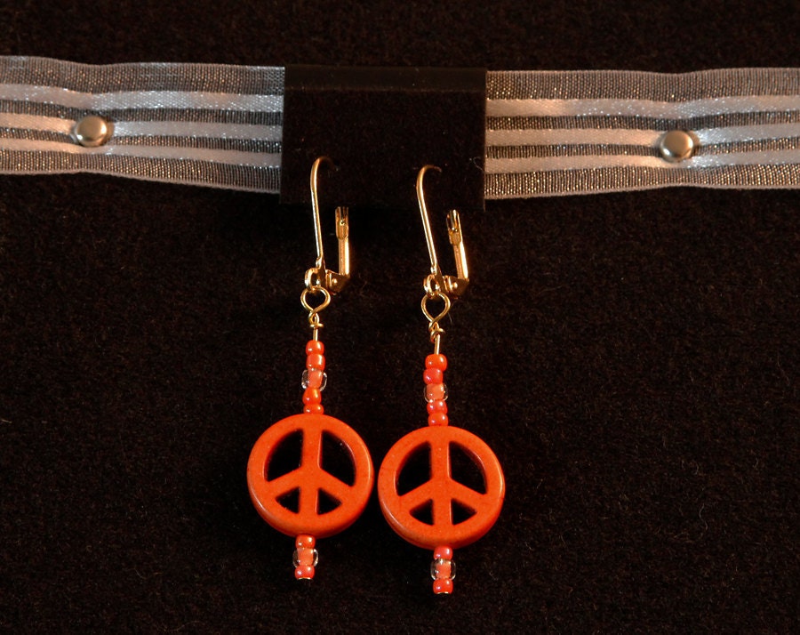 Orange Peace Sign Earrings