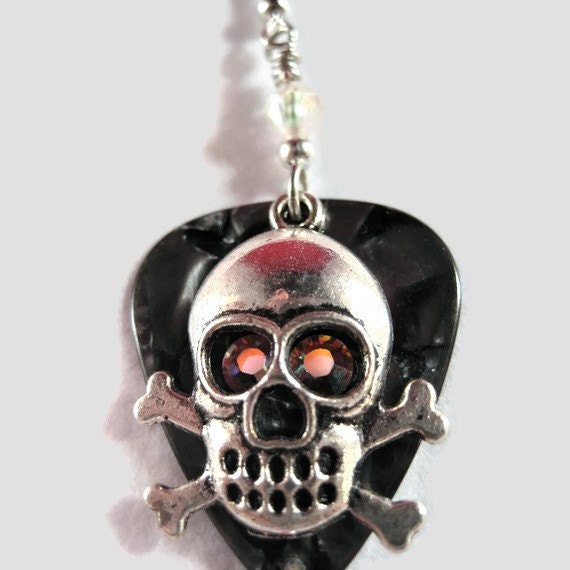 Black rock star guitar pick earrings