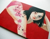 Original Painting - 5x7 - Flies and Flowers - Tattooed lady