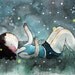 Fireflies 8x10 print - watercolor drawing and painting of a girl in the grass
