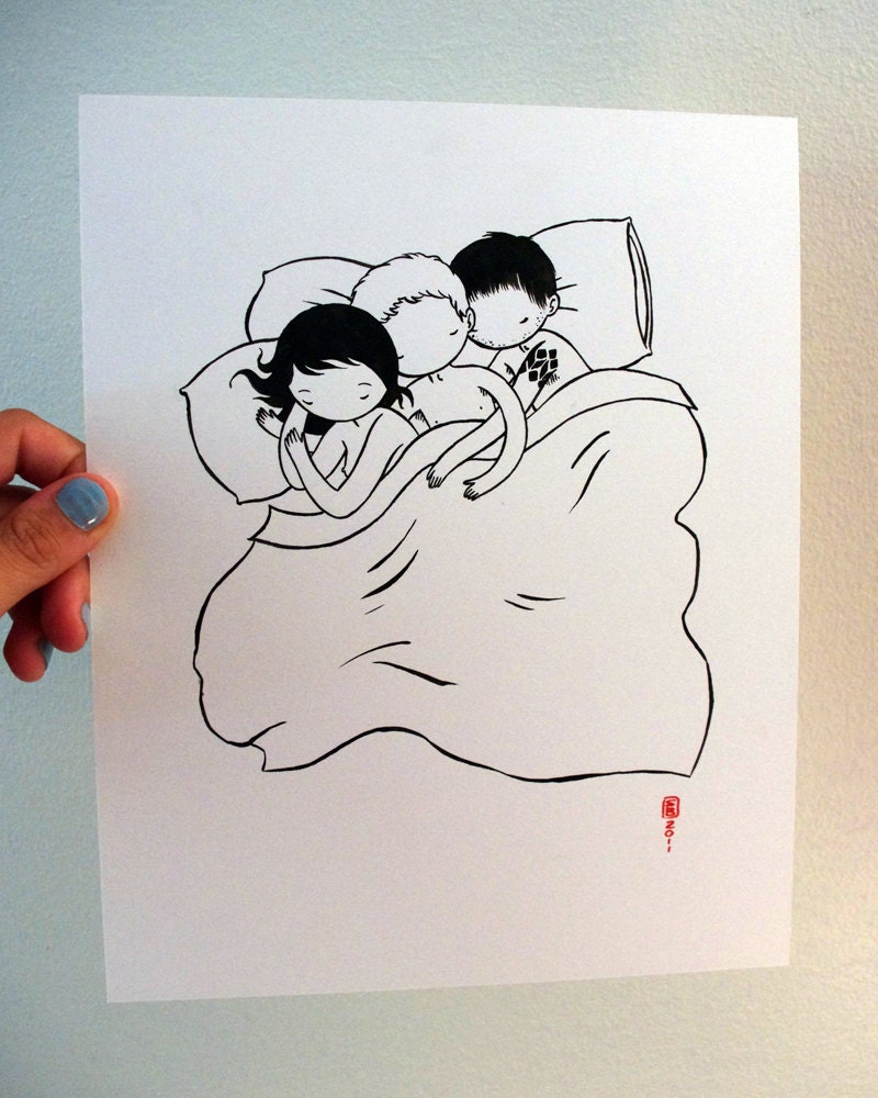 Reserved for Katie - Double spoon original ink drawing 8x10 black and white