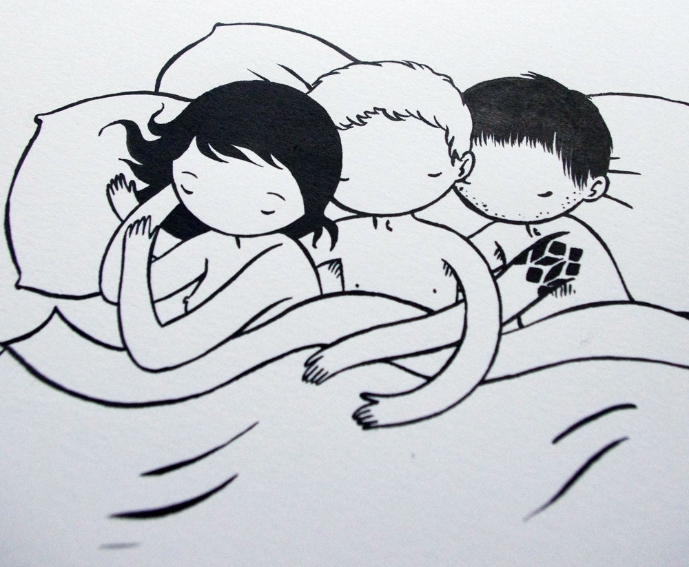 Reserved for Katie - Double spoon original ink drawing 8x10 black and white