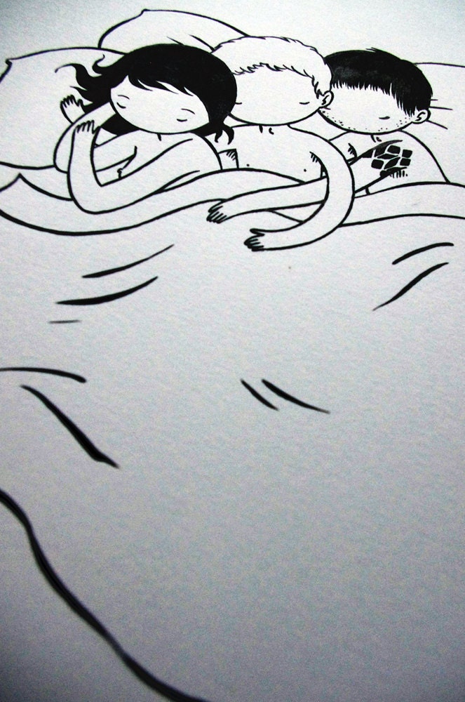 Reserved for Katie - Double spoon original ink drawing 8x10 black and white