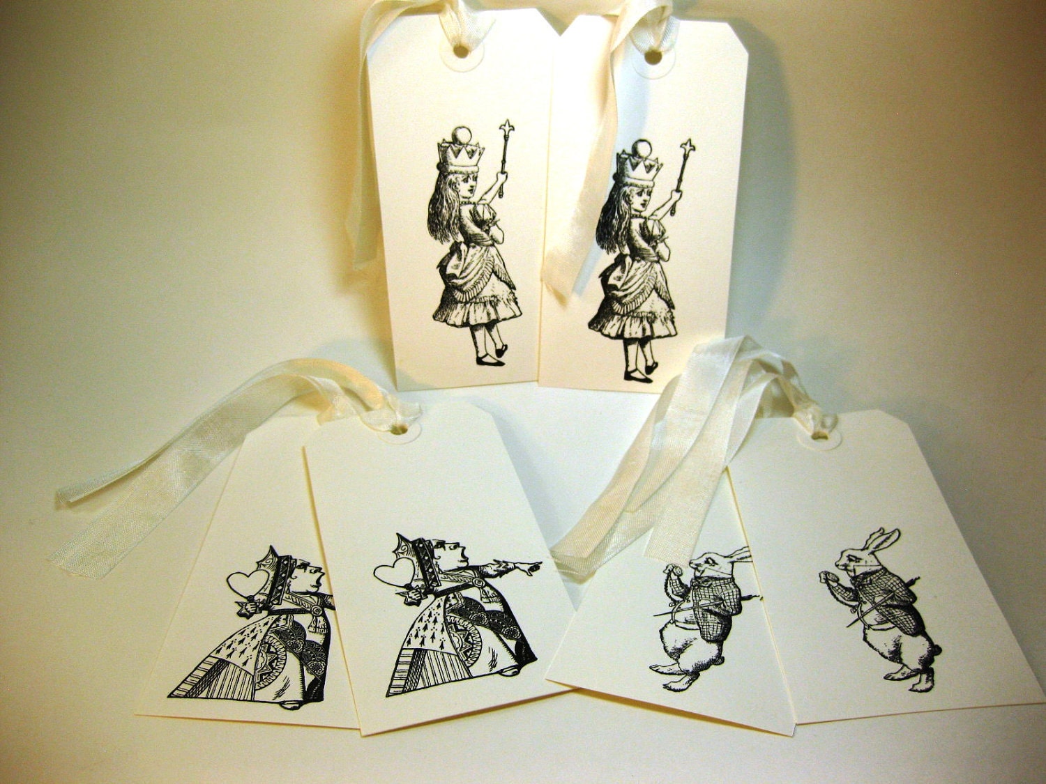 Vintage Alice in Wonderland Gift Tags Set of 6 Alice White Rabbit Queen of Hearts QueenBeeInspirations