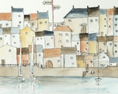 giclee art print of a harbor town