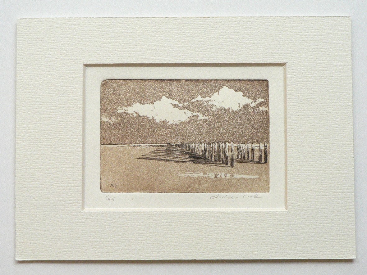 wave breakers on the beach - original etching and aquatint
