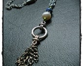 Lapis and Pearl Necklace with Vintage Chain