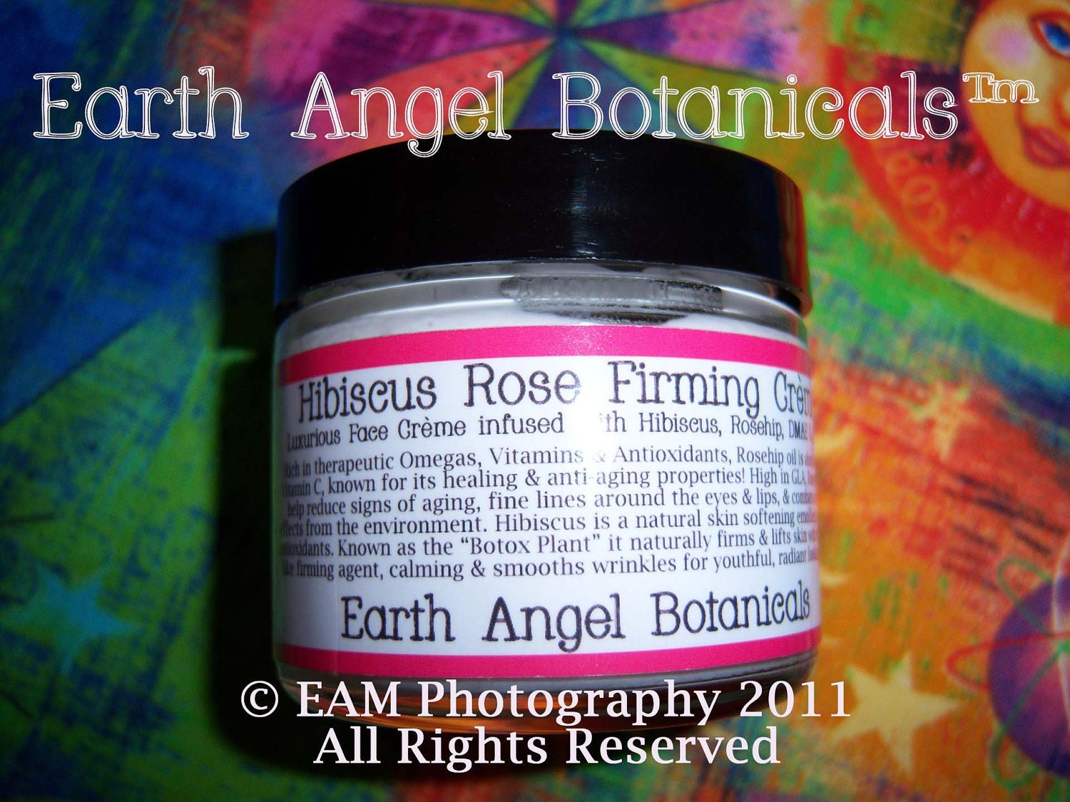 Organic HIBISCUS ROSE Firming Crème - Exquisite Face and Body Crème -  w/ Rosehip, Hibiscus, & DMAE - 2oz - with Free Sample