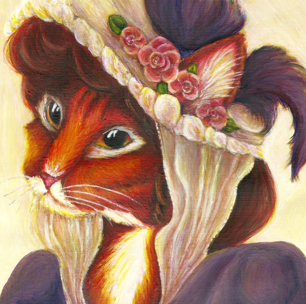 Cat Art, Cat in Easter Bonnet, Fancy Victorian Floral Hat, My Fair Lady 8x10 Fine Art Print