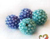4 Glass Berry Beaded Beads in Purple and Turquoise  - 9mm